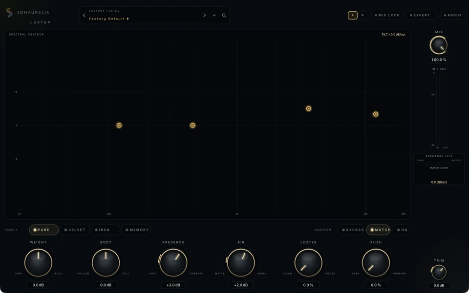Luster EQ, interface capture